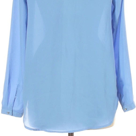 LC Lauren Conrad M blouse blue BOHO long cuffed sleeve lightweight button accent - Picture 7 of 15